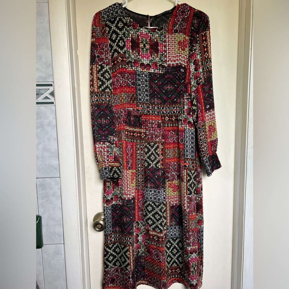 Zara Multicolor Patchwork Long Sleeve Dress